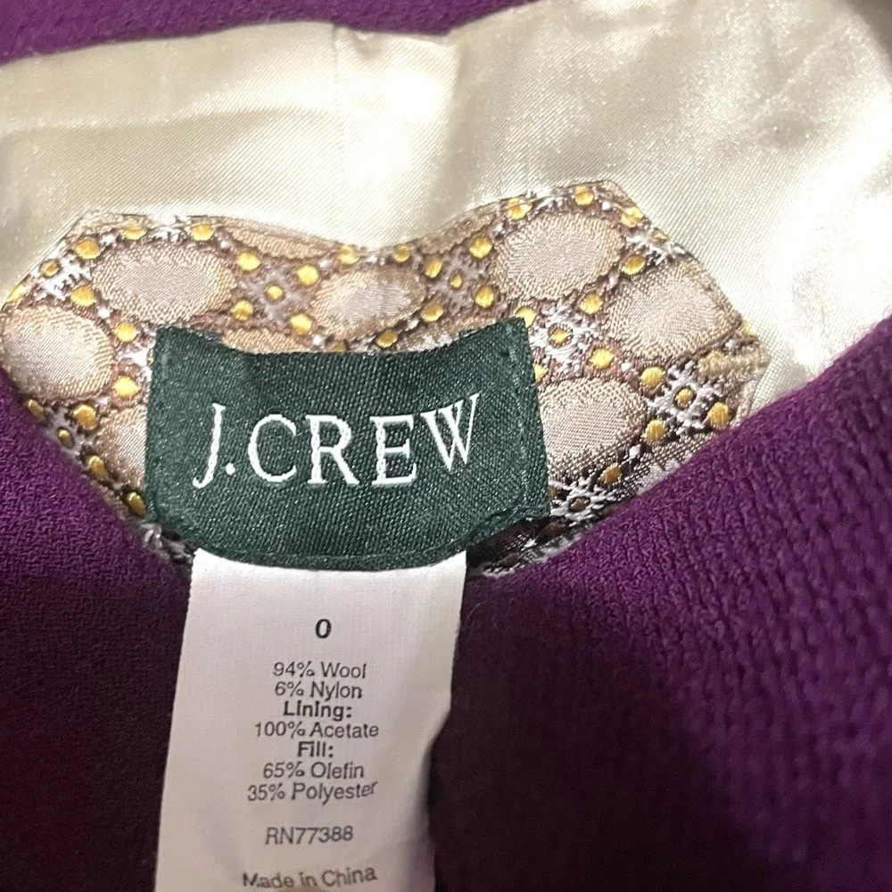 J.Crew Lady Like Purple Wool Overcoat‎ Sz 0 Preppy Office Retro Elegant Feminine - Picture 7 of 11